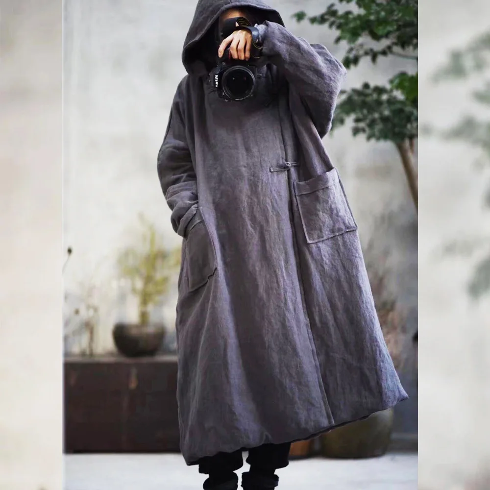

Warm Thick Parkas Hooded Women Winter New 2019 Cotton Linen Pockets Cotton-padded Warm Clothing Women YoYiKamomo