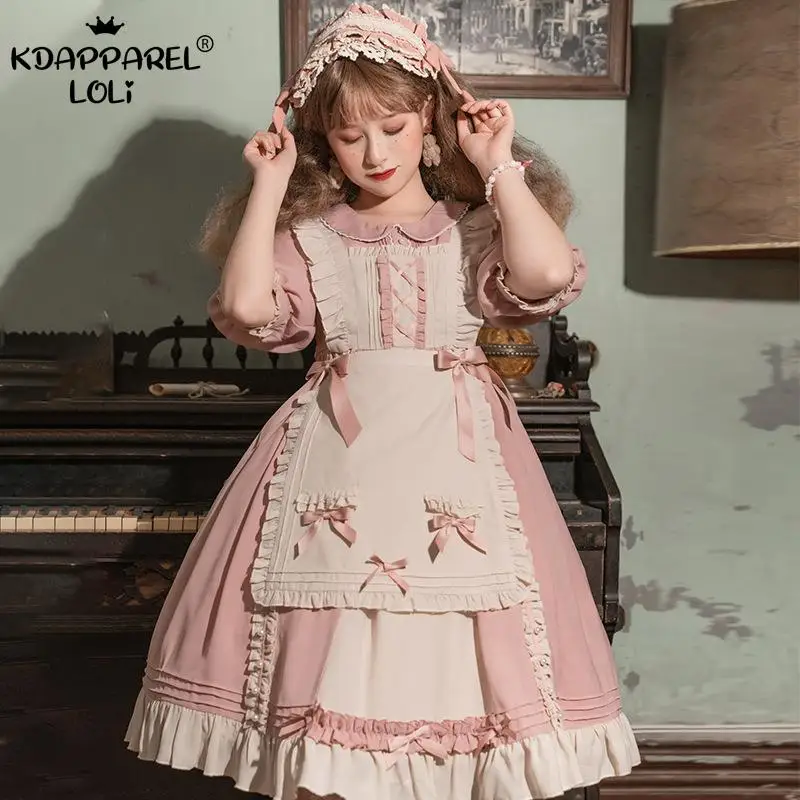 girls-op-dresses-lolita-bows-sweet-doll-collar-short-sleeve-long-sleeve-soft-with-apron-cosplay-birthday-party-women-summer-new