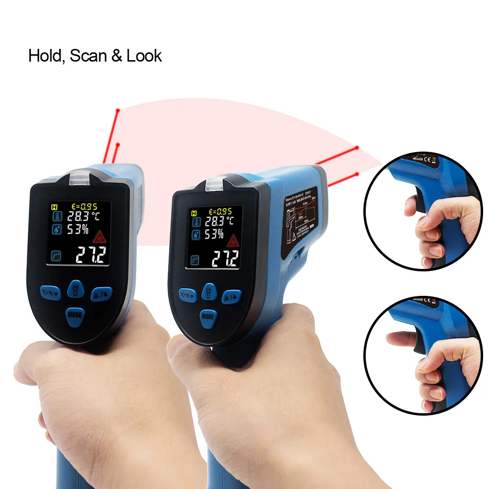 Goede Non Contact Digitale Infrarood Thermometer Laser Pyrometer Temperatuur Vochtigheid Meter C F Ncv Detecteren Met Type K Thermokoppel