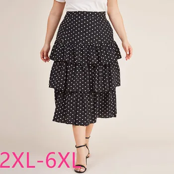

New 2020 summer plus size midi skirt for women large loose casual black dot ruffle pleated skirts 3XL 4XL 5XL 6XL