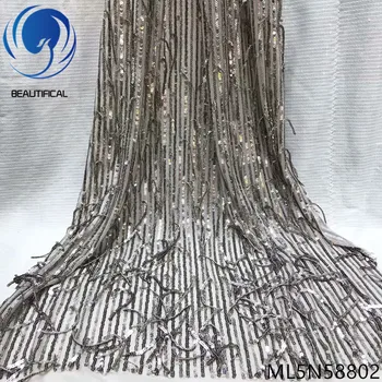 

BEAUTIFICAL african lace fabrics Latest style 3d tassels sequins net lace fabrics 5yards/lot nigerian lace fabrics ML5N588