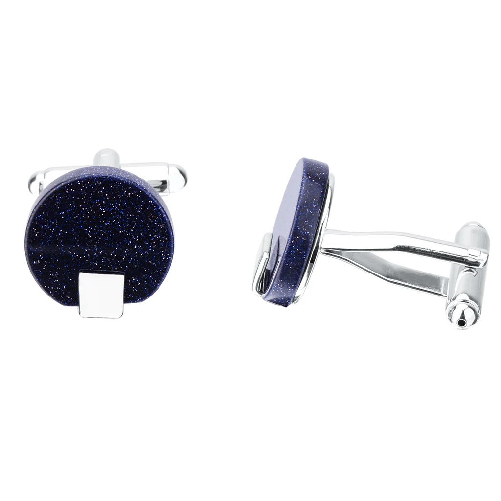 Fashion Round Shiny  Blue Sand Star Stone French Shirt Men's Suits Cufflinks