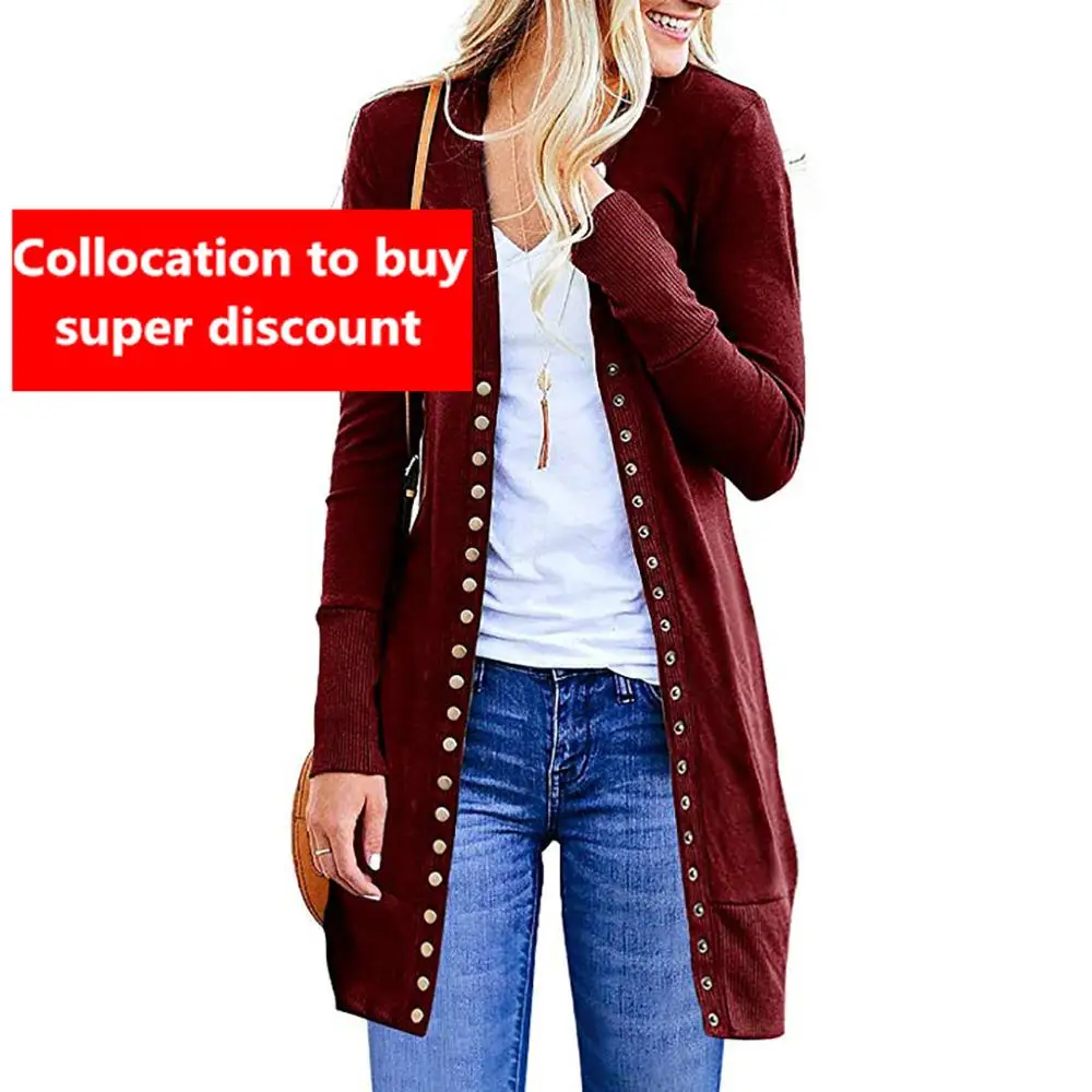 discounted The new 2019 ms autumn render joker cardigan long-sleeved jacket unlined upper garment of rivet sex