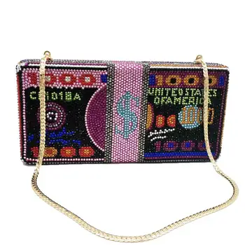 

ONEQUEEN Ladies $1000 Money Purse Rhinestone Bling Dollar Clutch Bag Crossbody Evening Party Purse
