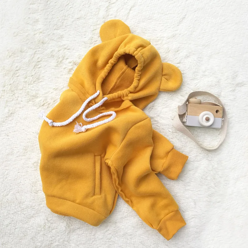 

2019 Autumn Children Long Sleeve Fleece T-Shirt Baby Girls Boys Bear Ear Hoodie Shirt Kids Cotton Tops Sports Casual Tee Sweater