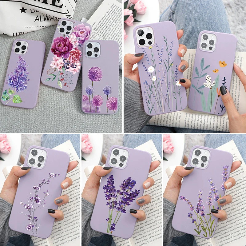 Lavender Flower Phone Case For iPhone SE3 2022 SE2 7 8Plus X XR XS 11 12 13 Pro Max Mini 6 6S Plus Shockproof Soft TPU Funda Bag iphone 13 pro max cover