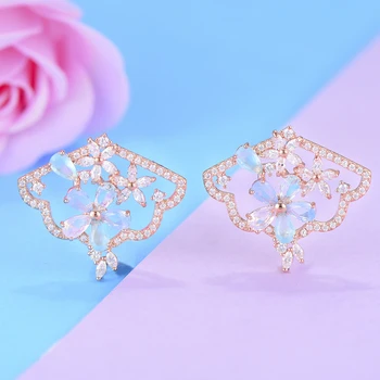 

Luxury Feather Earrings New Romantic Sweet For Women Wedding AAA Cubic Zirconia Crystal CZ Indian African Bridal Shiny Jewelry