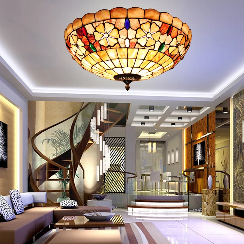 

europe modern tiffany ceiling light shell bedroom balcony hallway ceiling lamp 20inch