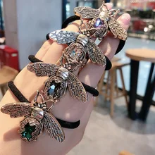 Retro abelha elástico faixas de cabelo para as mulheres elegante cristal strass cabeça rabo de cavalo corda laço feminino cabelo scrunchies meninas accesorios