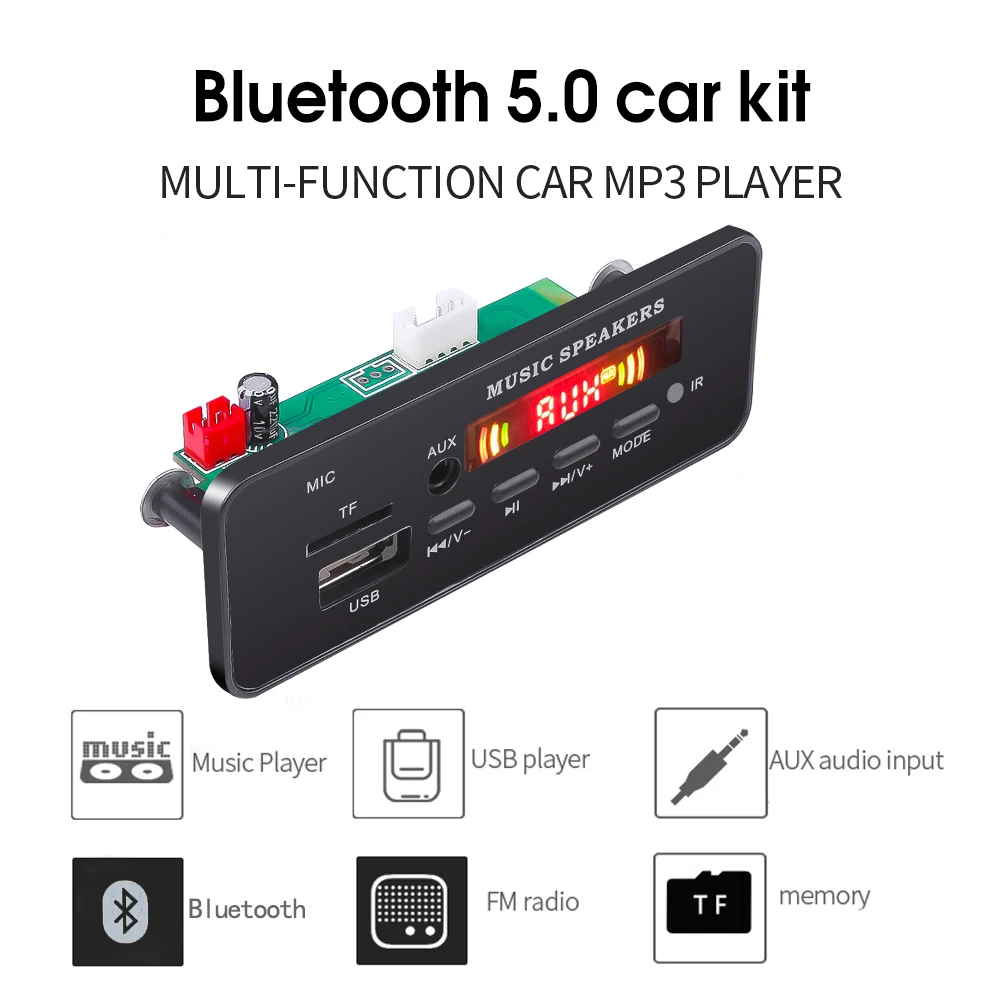 Запись автомобиля USB Bluetooth V5.0 Hands-free MP3-плеер встроенный 5-12 в MP3 декодер плата модуль дистанционное управление USB FM магнитола с AUX