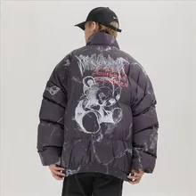  Hip Hop Jacket Parka Hurt Bear Print Men Winter Oversize Windbreaker Streetwear Harajuku Padded Jacket Coat Warm Outwear Hipster 