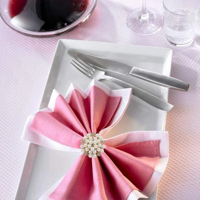 12 Pack Pearls Napkin Rings,Delicate Alloy Napkin Holder Ring Buckles perfect Table Setting Decor for Thanksgiving,Christmas,Wed 6