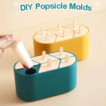 

Kitchen Ice Cube Molds Reusable Popsicle Maker DIY Ice Cream Tools Kitchen 6 Cell Mould Tray Bar Tools