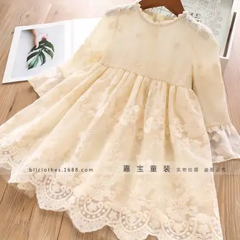 

Elegant Flower Girls Dress Wedding Party Princess Dress Casual Kids Clothes Lace Long Sleeves Dress Children's For 3-8Years