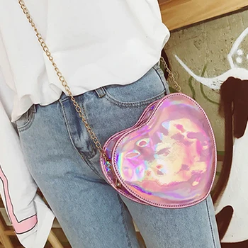

Laser Crossbody Bag for Women Chain Mini Shoulder Bag Heart-shaped Small Messenger Bag Womens Handbags and Purses Evening Bags