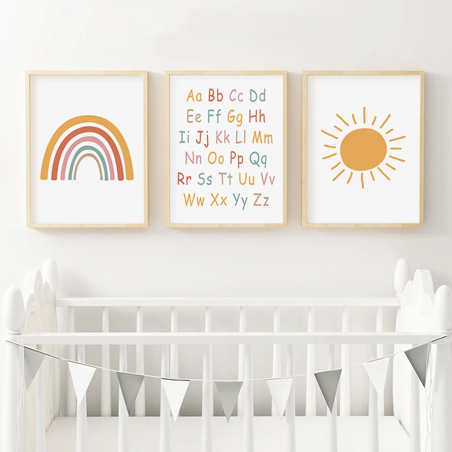 Boho Алфавит радуги солнца Детская Wall Art Холст Картина печатный плакат Настенные