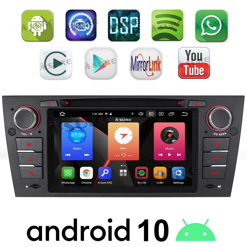 A-Sure 7 &quotВстроенный CarPlay Android 10 0 Авто Радио Стерео DVD Sat Nav DAB GPS навигация для BMW E90 E91