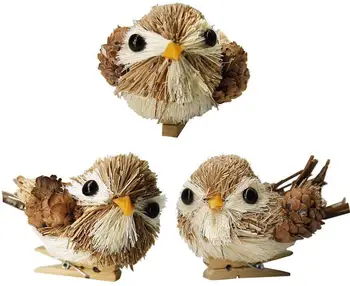 

Artificial Decorative Fake Birds Gray Sparrow Artificial Grass Wedding Ornament Home Garden Tree Craft Table Bird Toy Supplies
