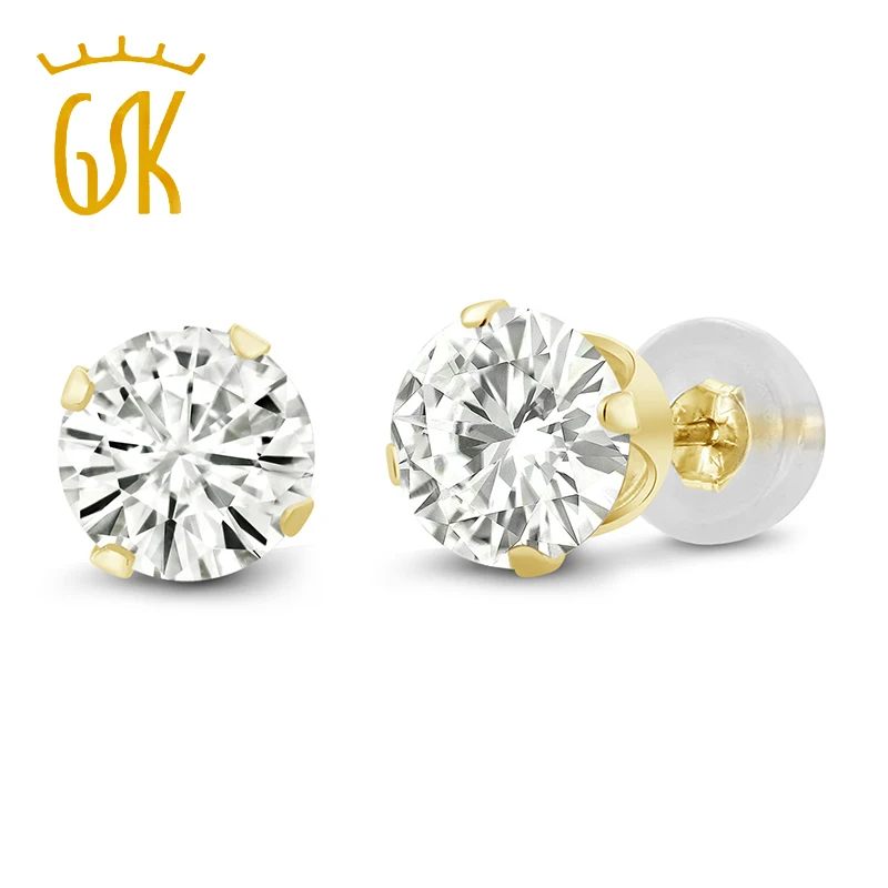 Серьги гвоздики GemStoneKing 2.00ct 14K из желтого золота для женщин Классические круглые