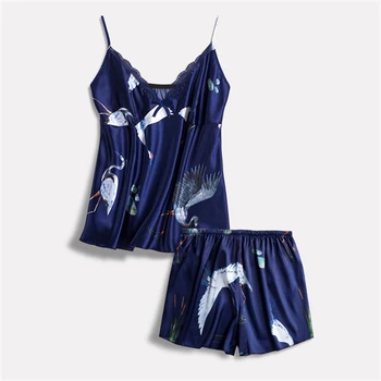 

Plus size pajamas home service women's rayon sexy suspenders shorts navy blue pijama two-piece sexy nightware new lounge set