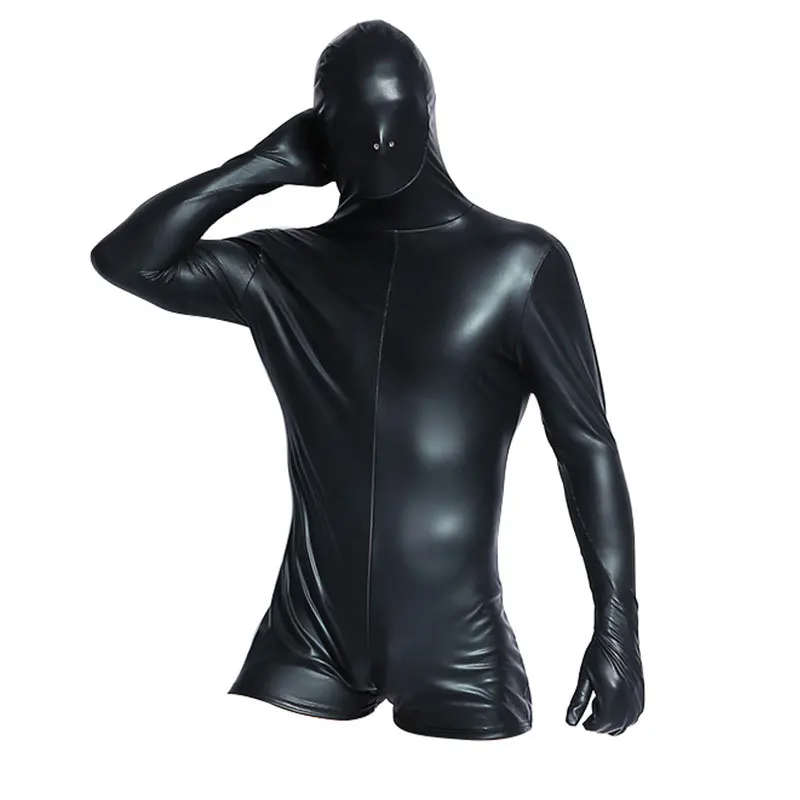 Сексуальная мужская маска, блестящий боди из искусственной кожи пикантный облегающий косплей костюм Цельный DS Клубный сценический гей одежда, плюс размер F46