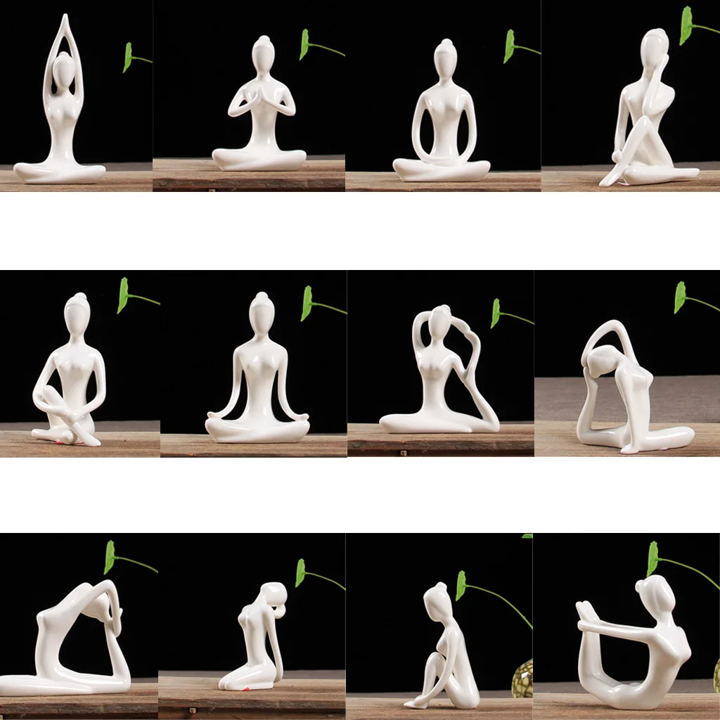 Ceramic Yoga Figure Ornament Statue Sculpture for Zen Garden Home Yoga Room Desk Decor