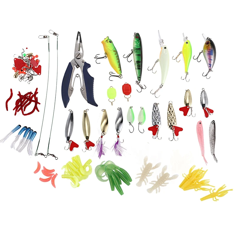 

106Pcs Fishing Lures Set Mixed Minnow Piler Spoon Hooks Fish Lure Kit In Box Isca Artificial Bait Fishing Gear Pesca