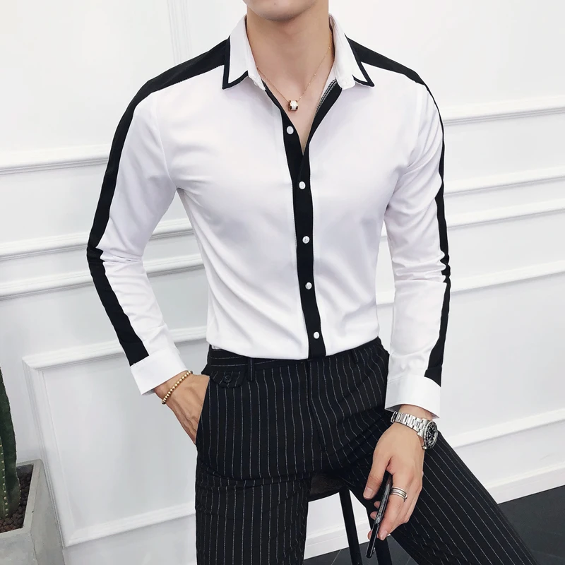 Мужская Клубная выпускная рубашка черно-белая Camisa модная дизайнерская полосатая цветная рубашка с длинным рукавом тонкая рубашка для мужчин одежда