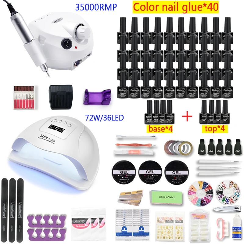 

40/30/20/10 Colors Manicure Nail Set With Nail lamp Nail drill machine For Manicure Pedicure Set tool for nail kit