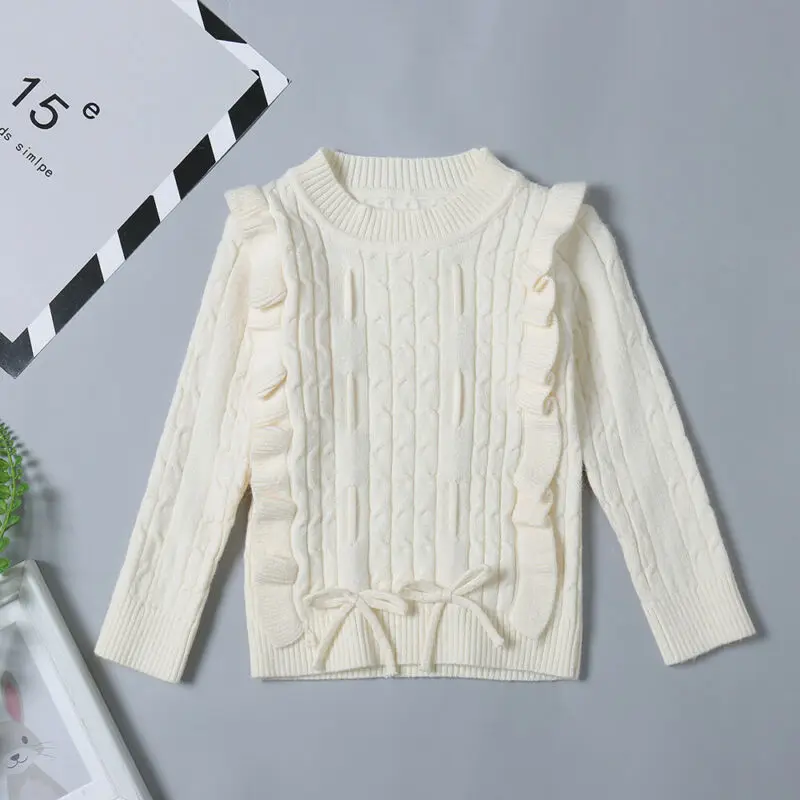 Focusnorm От 1 до 5 лет вязаный свитер с оборками для маленьких девочек детский зимний теплый однотонный кардиган, пуловер верхняя одежда