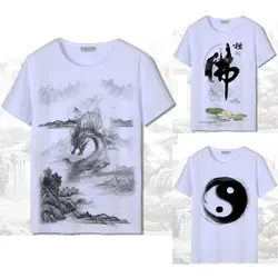 Мужская футболка с короткими рукавами и 3D-принтом в китайском стиле, белая футболка с принтом в стиле Харадзюку, принт с чернилами