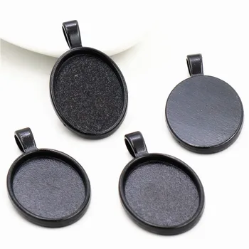 

5pcs 18x25mm Inner Size Black Simple Style Cameo Cabochon Base Setting Charms Pendant necklace findings (C1-06)