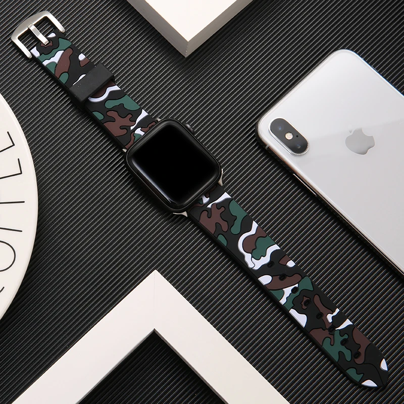 Мягкий силиконовый сменный спортивный ремешок для Apple Watch 38 мм 42 мм 44 мм 40 мм серия 5 4 ремешок для наручных браслетов спортивная серия - Цвет ремешка: Camouflage-white