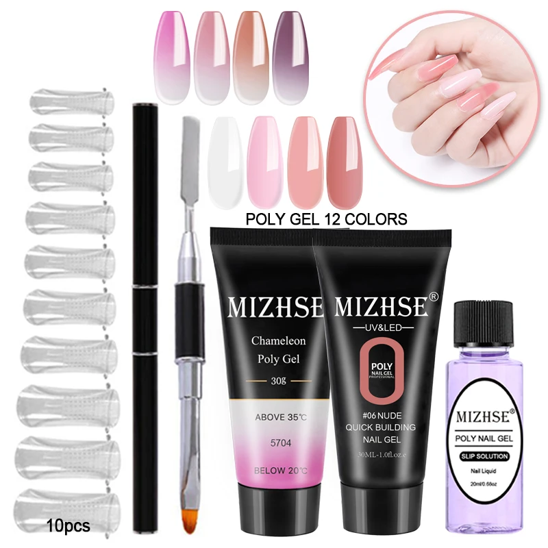 MIZHSE Гель-лак набор акриловый поли-гель розовый белый металл с прозрачными кристаллами УФ светодиодный гель-конструктор желе поли гель акриловый Слип-раствор