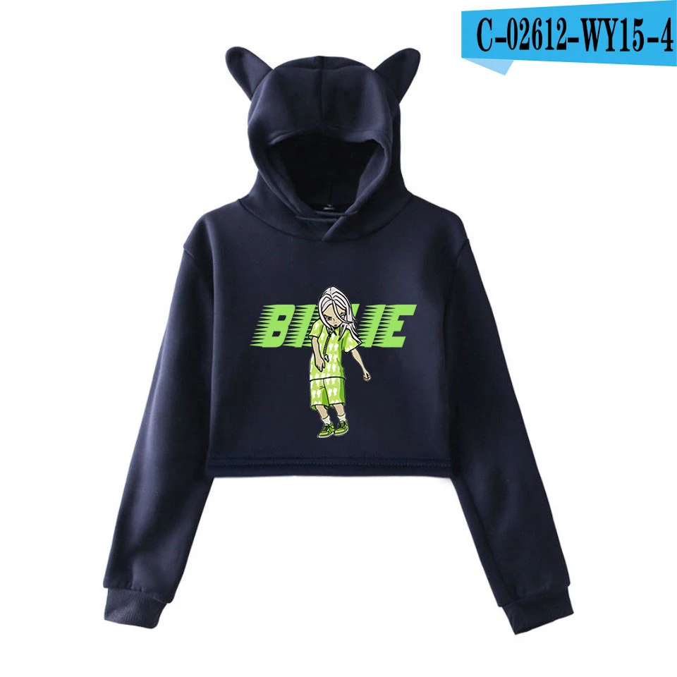 Navy 2 Горячая Распродажа Kpop Billie Eilish толстовки короткий кошачий Топ Толстовка с кошачьими ушками Розовая Толстовка тренд Harajuku Толстовка Billie Eilish стиль - Цвет: Navy 2