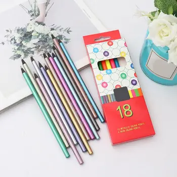 

12Pcs Metallic Non-Toxic Colored Pencils+6 Fluorescent Color Pencils for Drawing QX2B