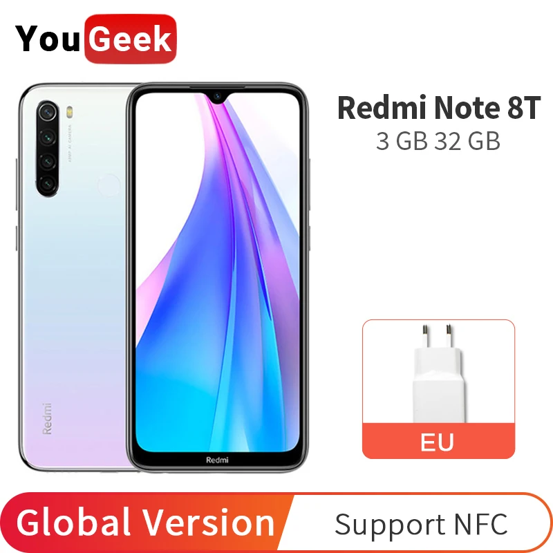 Глобальная версия Xiaomi Redmi Note 8T 32GB ROM 3GB RAM NFC мобильный телефон 48MP Quad Camera Snapdragon 665 Octa