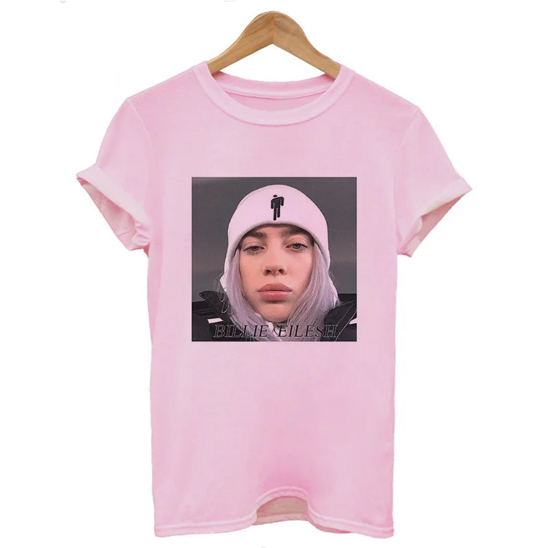 Уличная футболка в стиле хип-хоп Billie Eilish, женская футболка в стиле Харадзюку, повседневная мужская футболка с круглым вырезом и короткими рукавами, крутая графическая футболка в стиле хипстер - Цвет: 3818-Pink