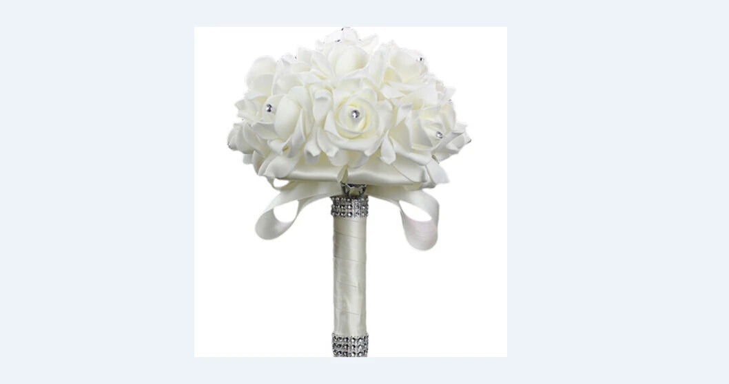 Wedding Bouquet Crystal Pearl Sequin Bridal Bridesmaid Rose Foam Flower Handmade - Цвет: Белый