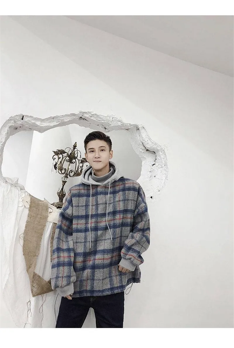 Корейский хип хоп мужские и женские толстовки Модный пуловер в клетку Толстовка Повседневная Свободная Толстовка с капюшоном пальто забавная Высокая уличная Толстовка Мужчины