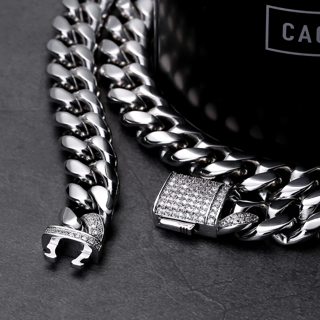 DNSCHIC  12mm Cuban Necklace Stainless Steel Miami Cuban Chain Link for Men Women Street Fashion Hip Hop Jewelry Link Rapper 2