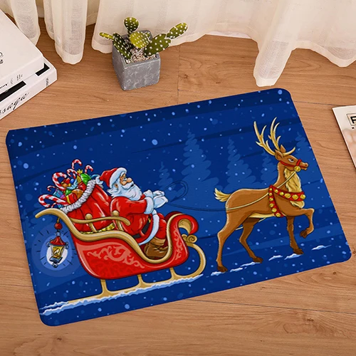 1Pcs Christmas Flannel Printed Floor Mats Door Mats Living Room Home Bathroom Non-slip Absorbent Carpet Home Textile Supplies - Цвет: 2
