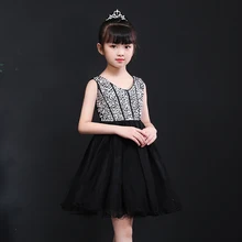 Высококачественное милое черно-белое Сетчатое платье для дня рождения и свадьбы для маленьких девочек, платье для игры на фортепиано