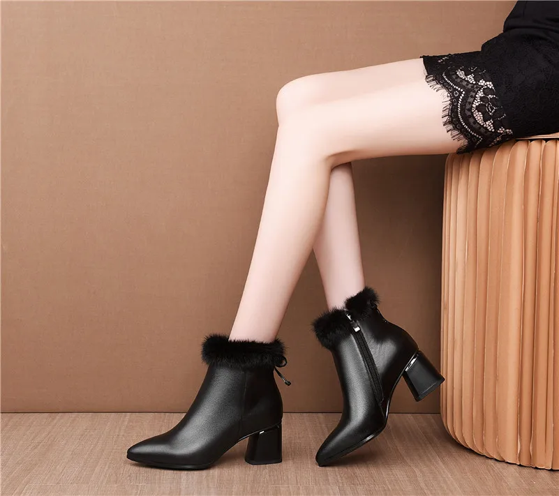 FEDONAS/женские зимние теплые ботильоны на молнии сбоку; ботинки «Челси» на высоком каблуке; обувь для танцев; женская обувь из натуральной кожи; большие размеры