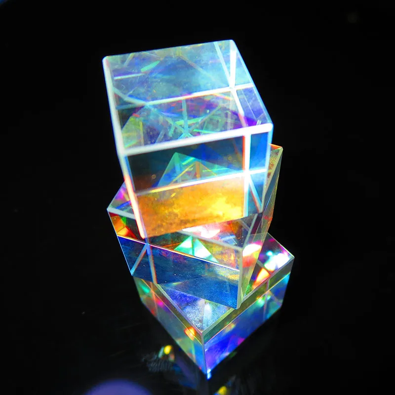 Splitter Cube Prism Six-Sided rainbow Light Combine Colorful Stained Glass Beam Splitter Optical Experiment Instruments Prisma