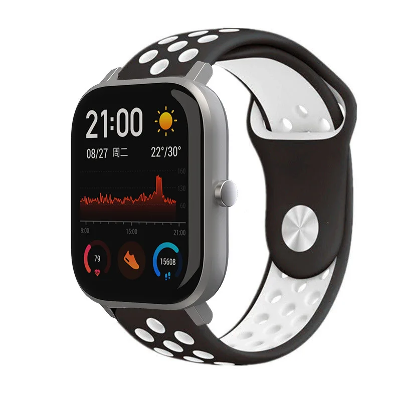 Силиконовый ремешок для часов Amazfit gts ремешок Quick Release браслет 20 мм 22 мм ремешок для часов amazfit bip pace ремешок - Цвет ремешка: Black White