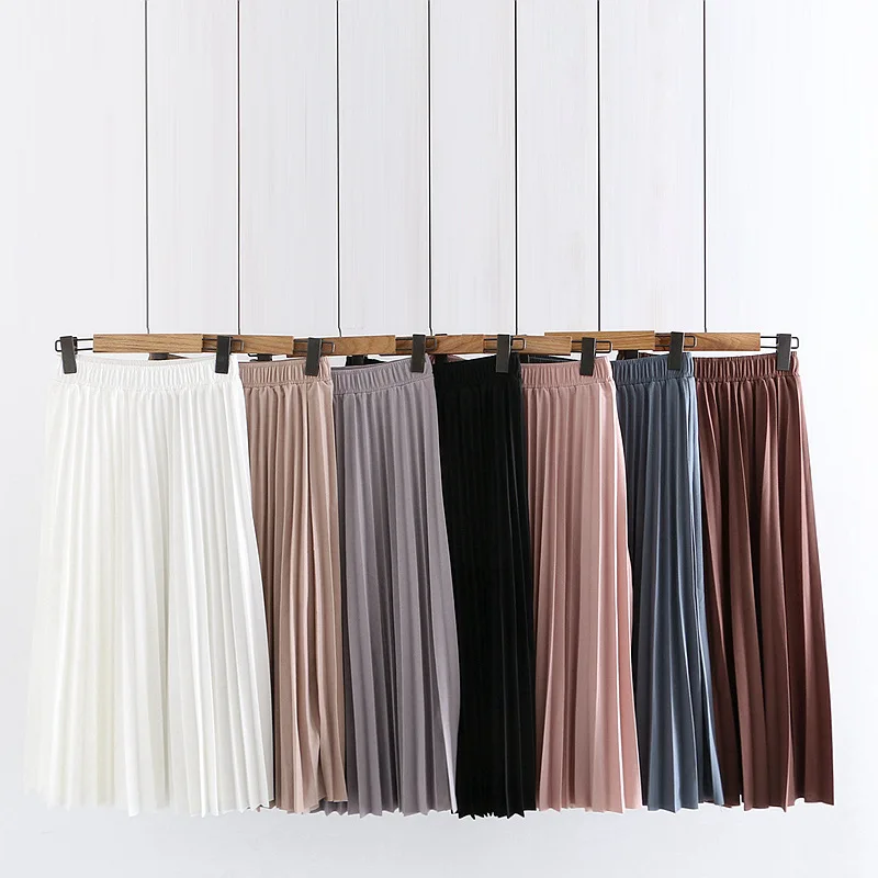 

2020 New Style Laziness-Style Sweet Simple Solid Color Elastic Waist Pleated Skirt WOMEN'S Skirt Long Skirts