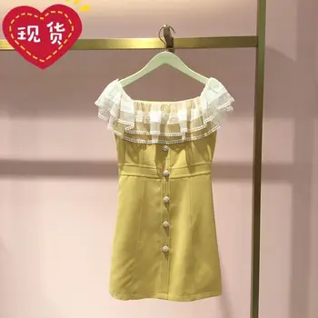 

Spot 2020 new women fall clothing lace stitching rn3080840 single-breasted short-sleeved dress 2