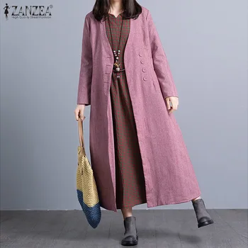 

ZANZEA Women Long Coats Plus Size Ladies Casual Loose Solid Jackets Side Pockets Buttons Outwear Overcoats Chaqueta Casaco 5XL