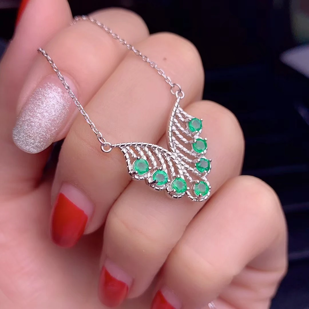 Ожерелье с натуральным зеленым изумрудом, подвеска из серебра S925 пробы, ожерелье с натуральным драгоценным камнем, Прекрасный треугольник, кисточки, подарок для девочки на вечеринку, ювелирное изделие